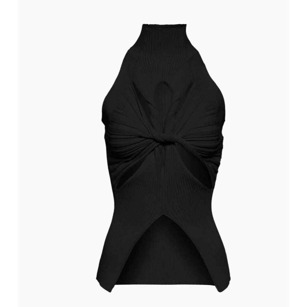 NWT REVOLVE lovers COMMENSE Twist Cutout Mock Neck Rib Sweater Top Size M Black